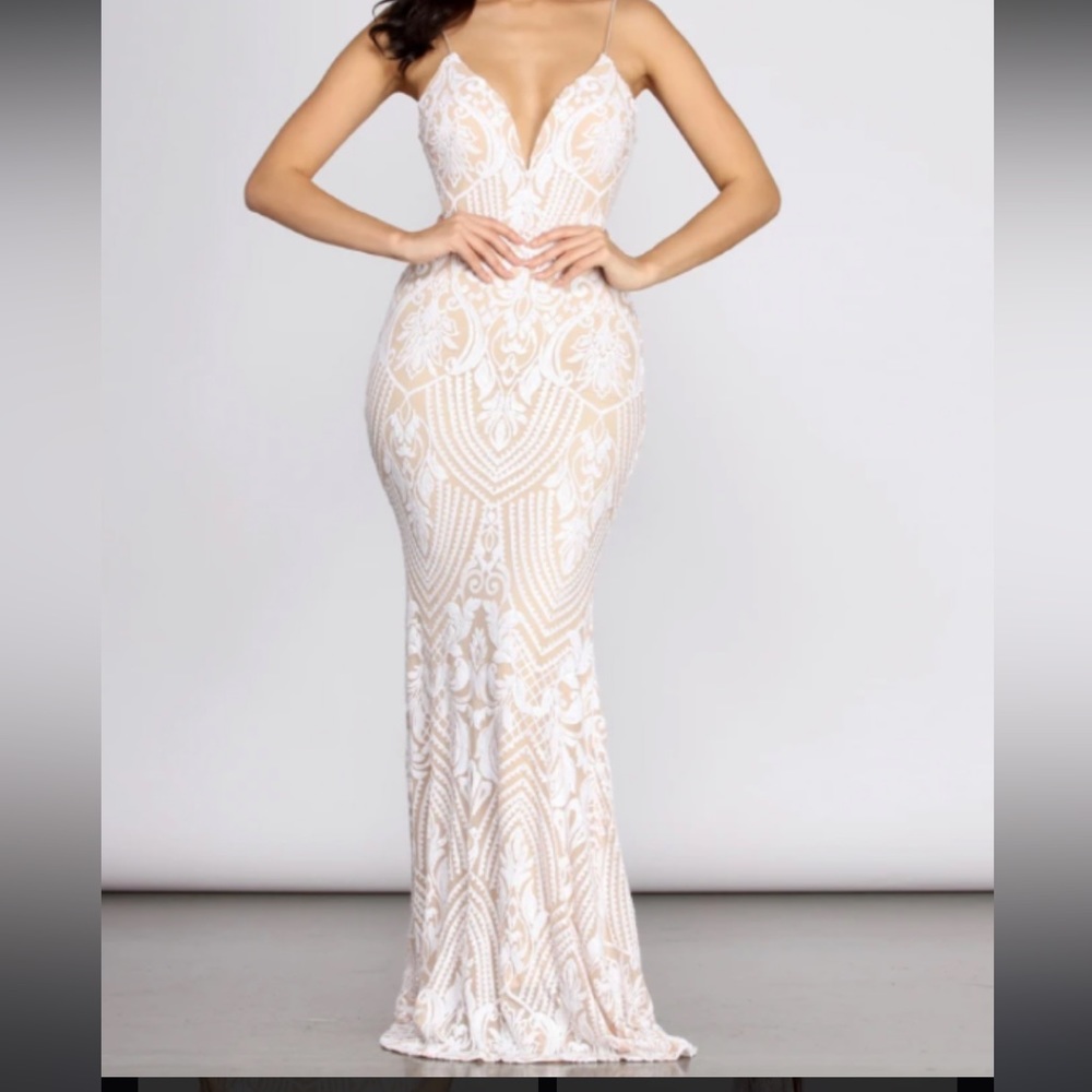Windsor white and nude prom dress